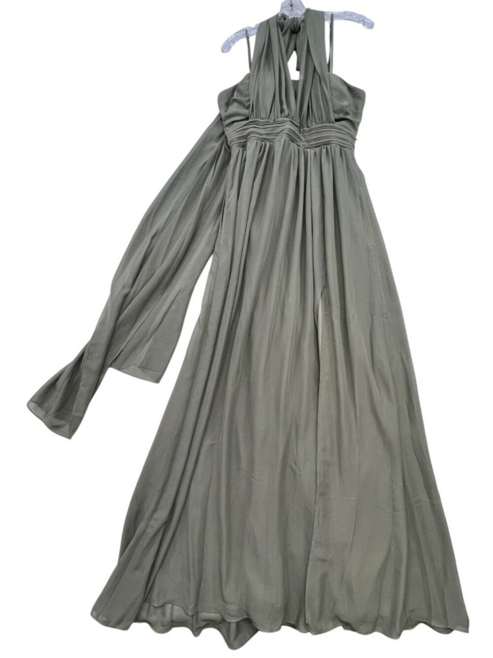 Birdy Grey Women's Grace Chiffon W/Slit Maxi Bridesmaid Dress Size M Moss Green